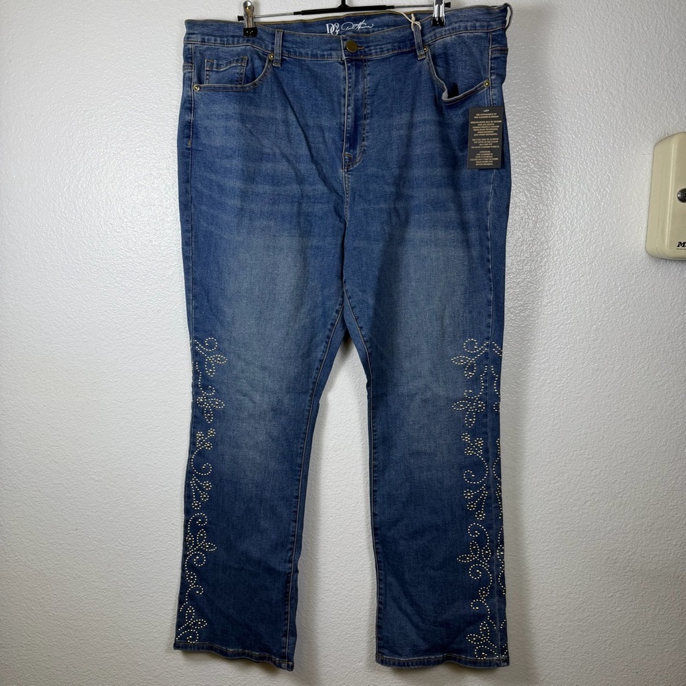 Diane Gilman Signature Studded Blue Denim Straight Jeans Women Size 24W